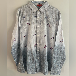 Bizzo Men’s Button Down Casual Shirt Butterfly Graphic ‎ Detail. Size Large